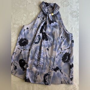 DKNY Halter Top with Floral Blue and Gray Pattern Size S